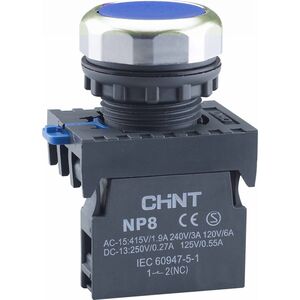 Кнопка упр. NP8-11BND/6 подсветка, самовозв, синий, AC/DC 24В(LED), 1НО+1НЗ, IP65 (R)